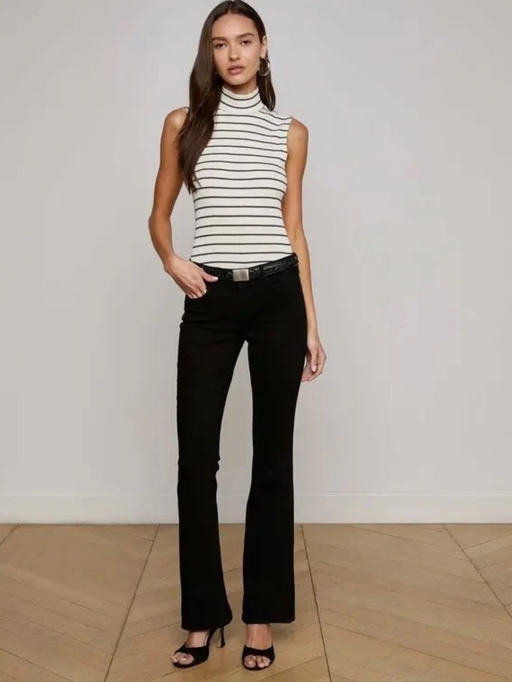 L'AGENCE Rosie Striped Sleeveless Mock Neck Knit Top Ivory & Black Size XL NWT